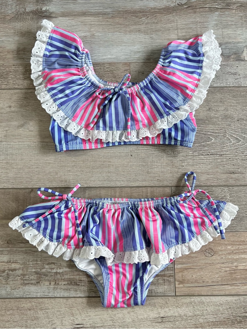 Wilding Girls Striped Ruffle Bikini Size 6